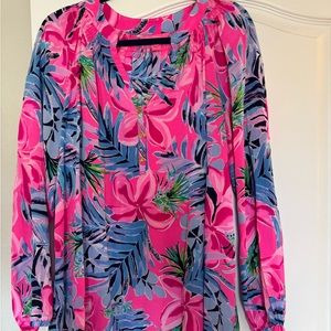 Lily Pulitzer Pretty in Pink Elsa silk blouse top EUC